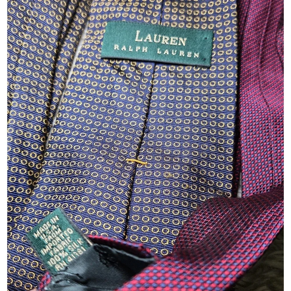 Lauren Ralph Lauren Silk Neckties Lot 2 Blue Gold Geometric Red Textured Classic